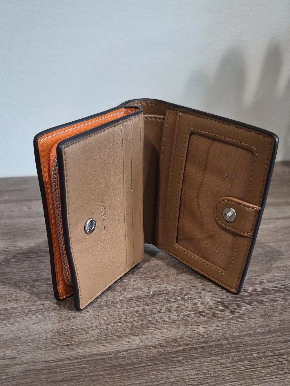 Coach Orange Pebbled Leather Zip Wallet with Silver Logo